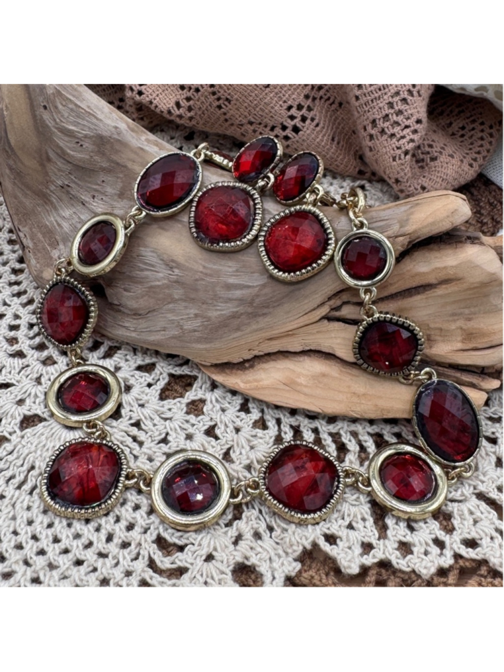 Napier Ruby Red Necklace and Earrings. 14”,3”